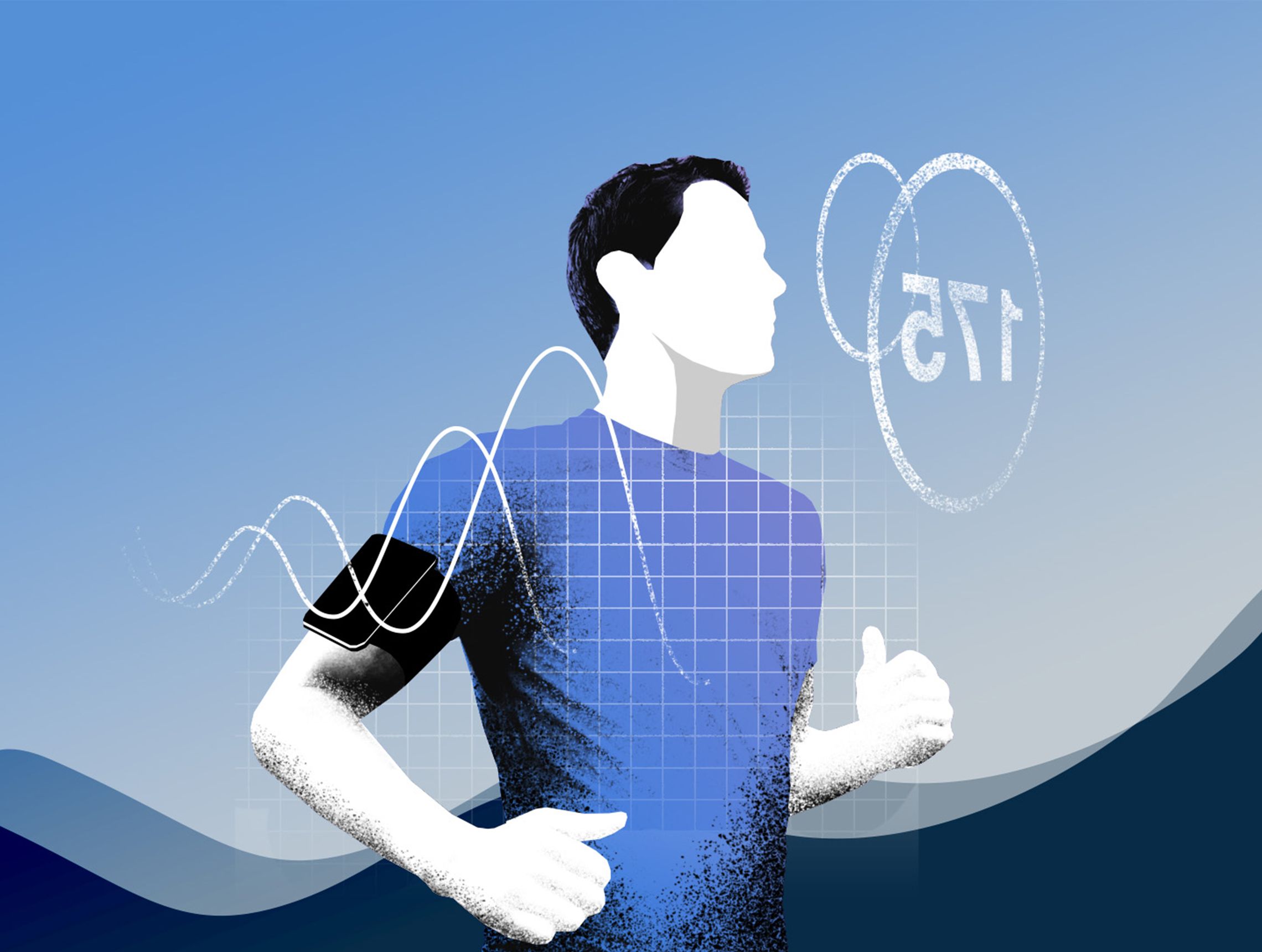 Mann beim Joggen mit Anzeige der Herzfrequenz und Puls PWWL Illustration